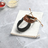 Leather Rakhi Bracelet - Set of 2