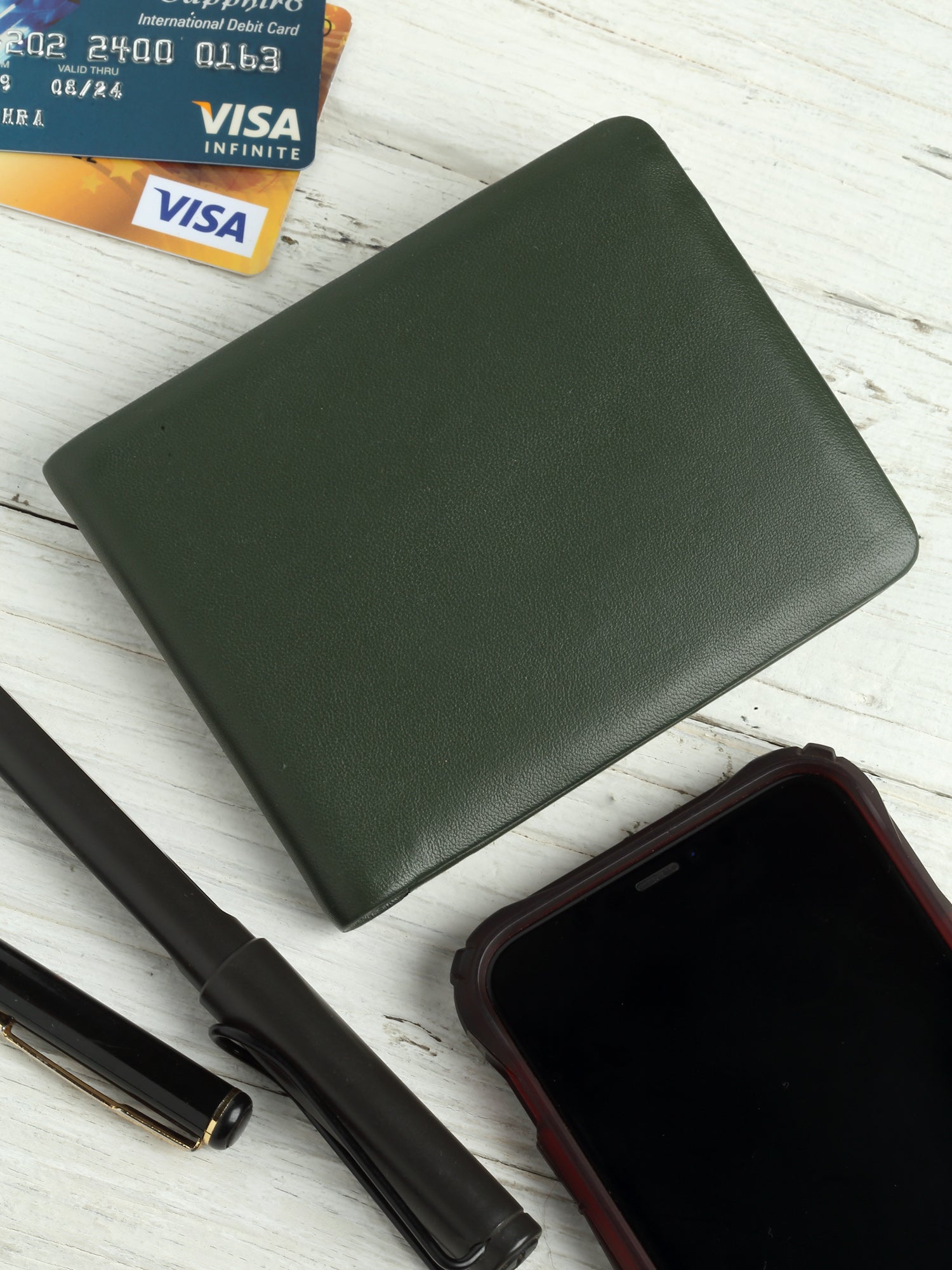 Mens Bi Fold Wallet - Olive Green